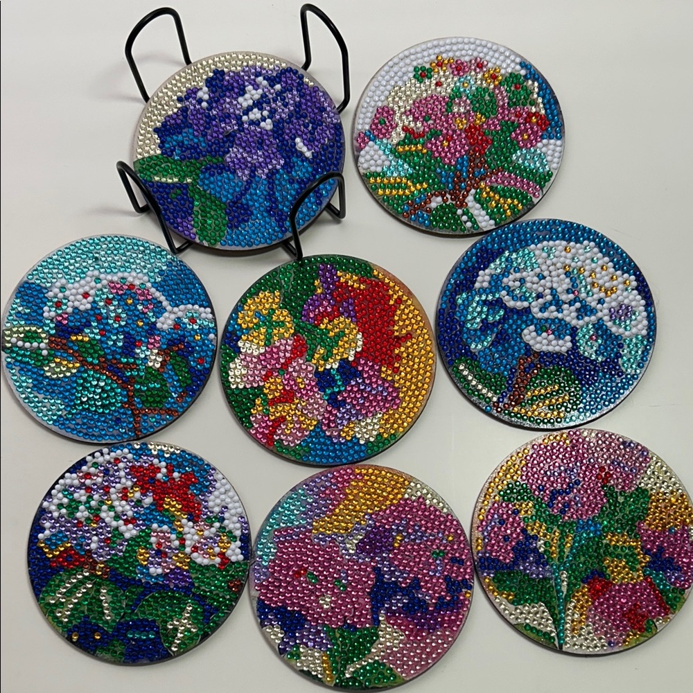 Colorful Beaded Floral Coasters Set